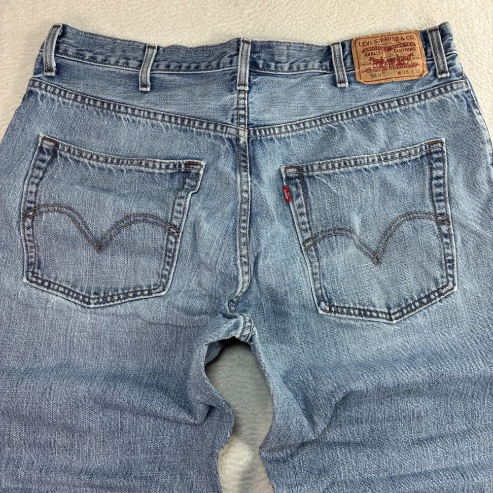 Y2K Levis 569 Loose Straight Jeans Men 38x30 Blue Faded‎ Skater Baggy Distressed